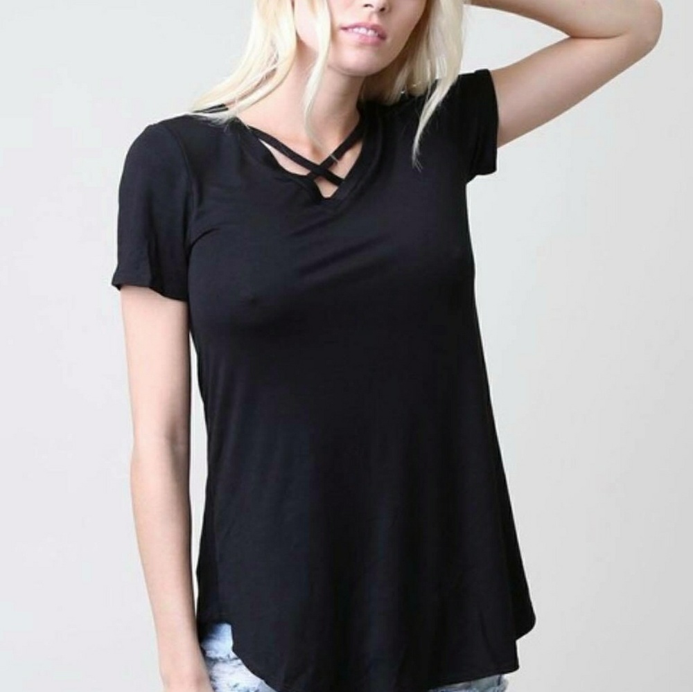 S Black Criss Cross tunic Top